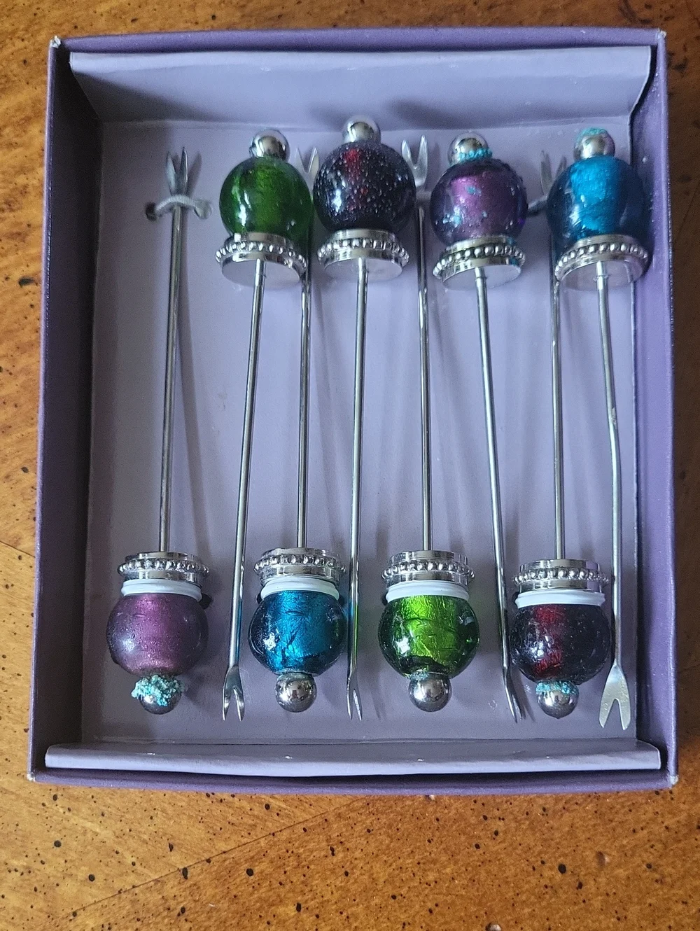 Set of 8 Iridescent Beaded Cocktail Picks - Multicolor